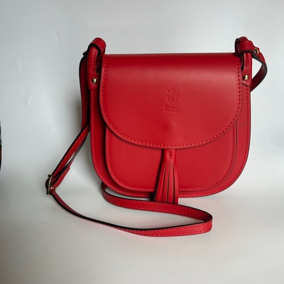 Red Leather crossbody Saddle Bag w/tassel - Picture 1 of 8